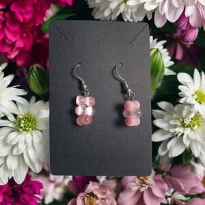 Pink Beaded Drop Earrings With Hook Closure Simple Vintage Accessory Costume